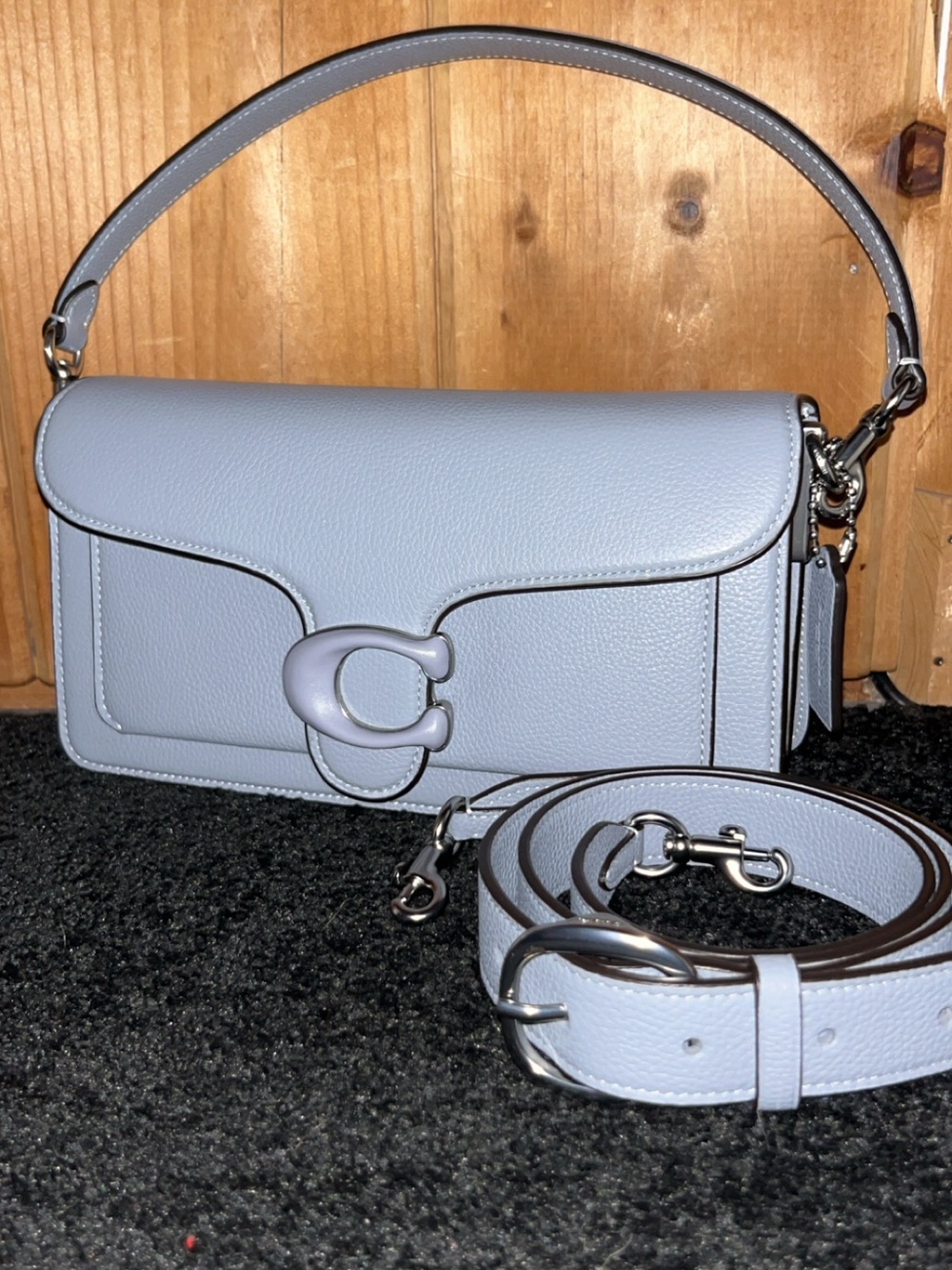Coach Light Gray Pebbled Leather Shoulder Bag with C Hardware
